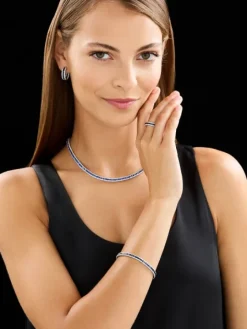 Bransoletka z białego złota z brylantami i szafirami - 18 cm - próba 585