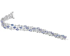 Bransoletka z białego złota z brylantami, tanzanitami i białymi szafirami - 18 cm - próba 585