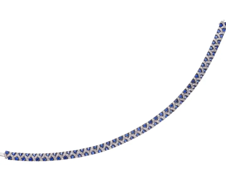 Bransoletka z białego złota z brylantami i szafirami - próba 585