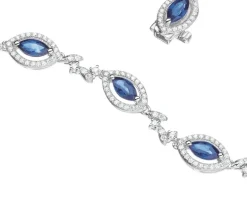 Bransoletka z białego złota z brylantami i szafirami - 18 cm - próba 585