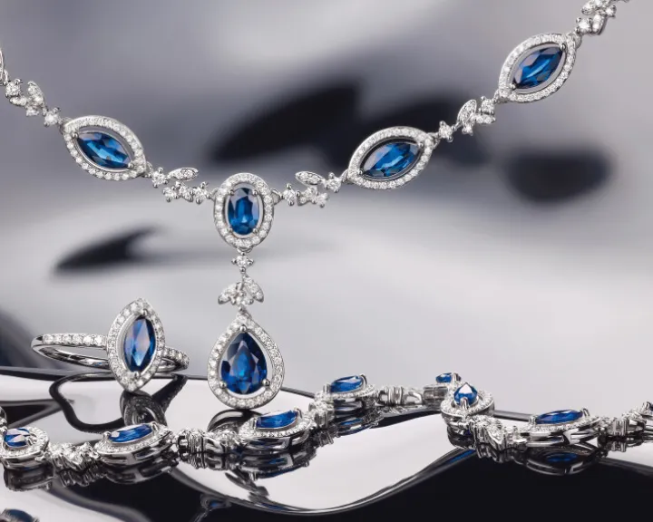 Bransoletka z białego złota z brylantami i szafirami - 18 cm - próba 585