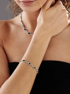 Bransoletka z białego złota z brylantami i szafirami - 18 cm - próba 585