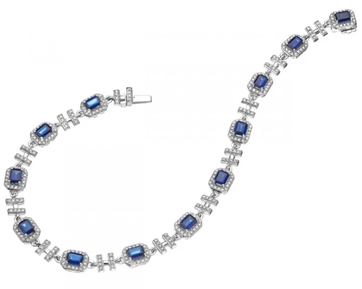 Bransoletka z białego złota z diamentami i szafirami - 18 cm - próba 585