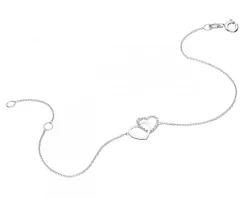 Bransoletka z białego złota z diamentem - serca - 0,003 ct - próba 375