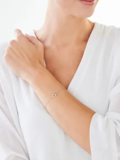 Bransoletka z białego złota z diamentem - serca - 0,003 ct - próba 375