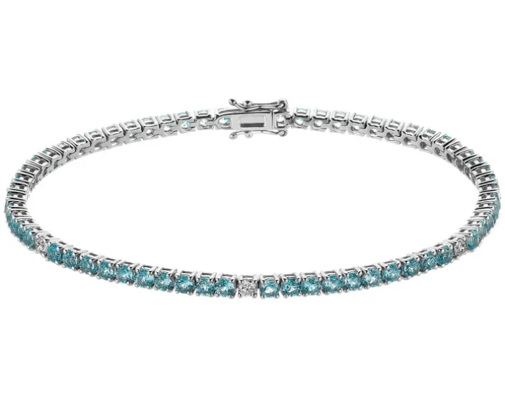 Bransoletka z białego złota z brylantami i topazami London Blue - 18 cm - próba 585