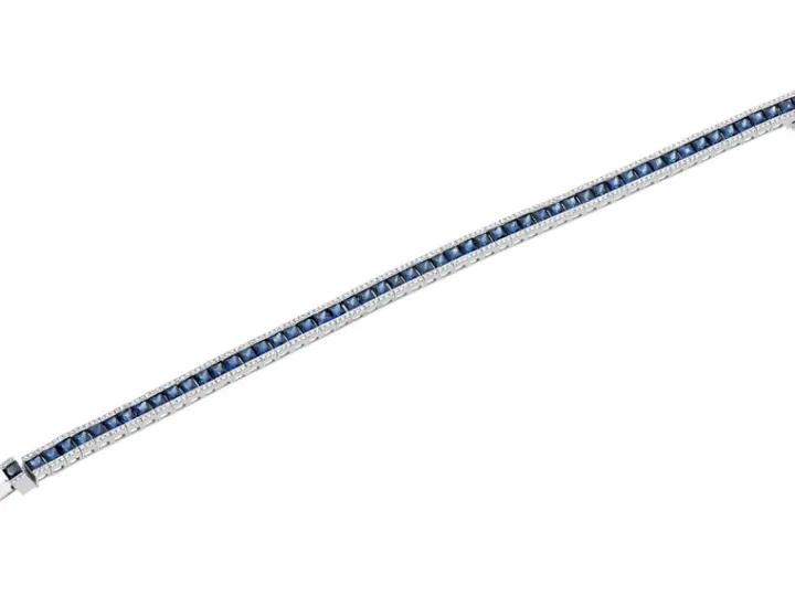 Bransoletka z białego złota z brylantami i szafirami - 18 cm - próba 585