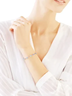 Bransoletka z białego złota z diamentami i topazami - 18 cm - próba 375