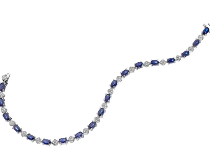 Bransoletka z białego złota z diamentami i szafirami - 19 cm - próba 585