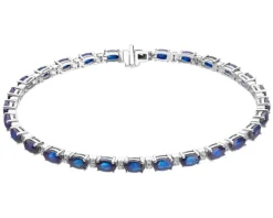 Bransoletka z białego złota z brylantami i szafirami - 18 cm - próba 585