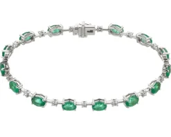 Bransoletka z białego złota z brylantami i szmaragdami - 19 cm - próba 750