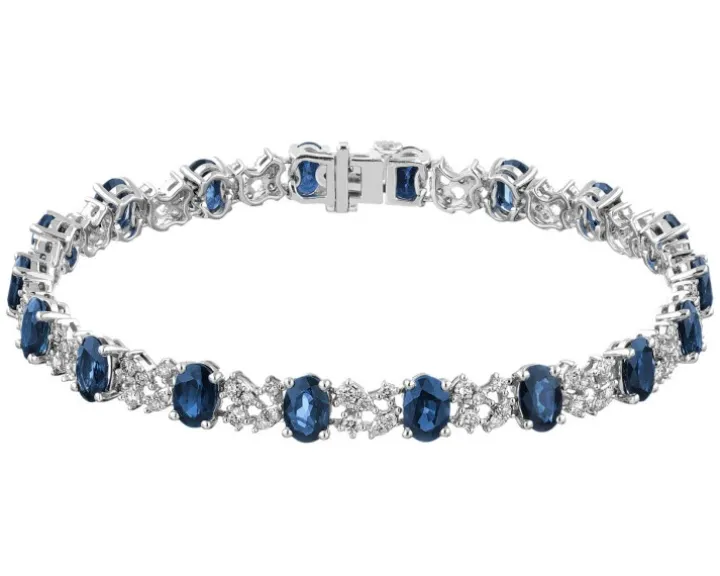 Bransoletka z białego złota z brylantami i szafirami - 18 cm - próba 585