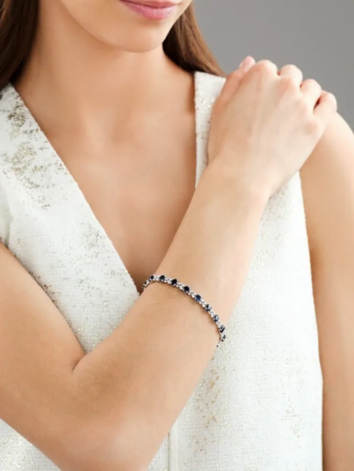 Bransoletka z białego złota z brylantami i szafirami - 18 cm - próba 585