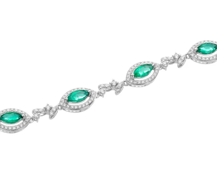 Bransoletka z białego złota z brylantami i szmaragdami - 18 cm - próba 585