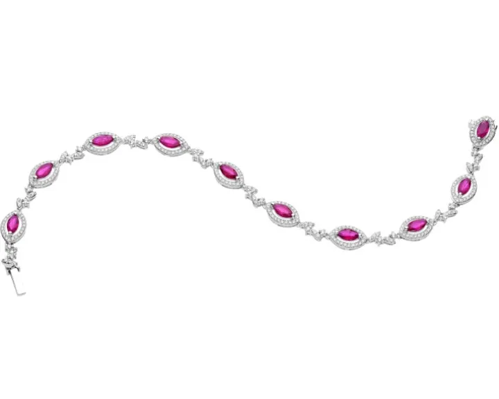 Bransoletka z białego złota z brylantami i rubinami - 18 cm - próba 585