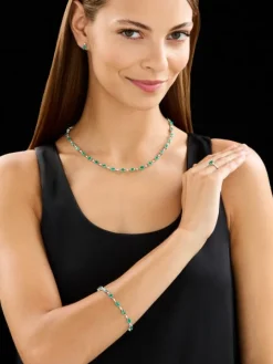 Bransoletka z białego złota z brylantami i szmaragdami - 18 cm - próba 750