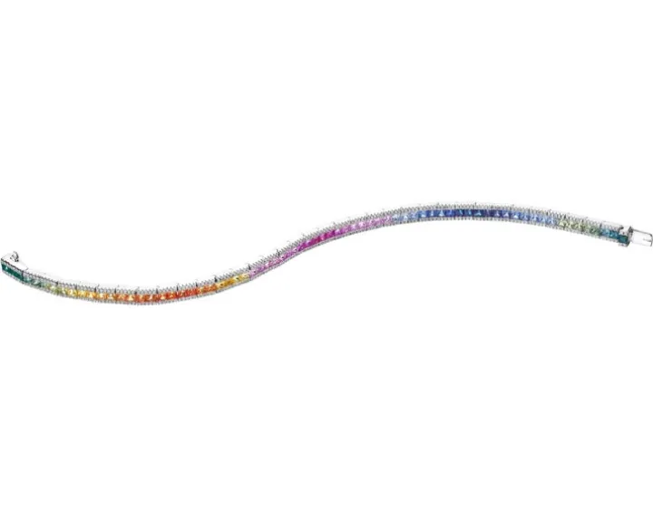 Bransoletka z białego złota z brylantami i szafirami kolorowymi - 18 cm - próba 585