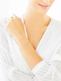 Bransoletka z białego złota z diamentami - serce - 0,04 ct - próba 585