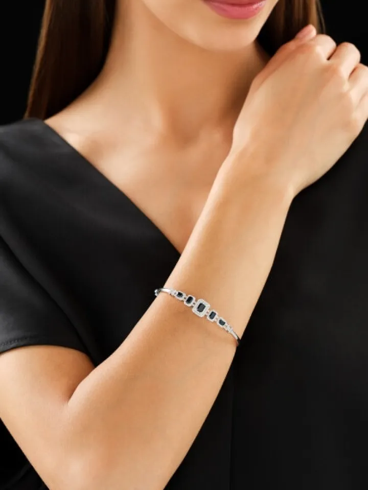 Bransoletka z białego złota z diamentami i szafirami - próba 585