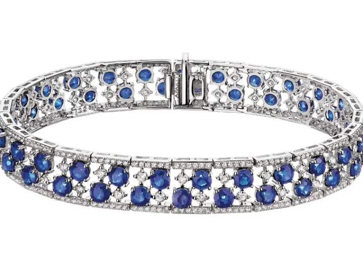 Bransoletka z białego złota z brylantami i szafirami - próba 585