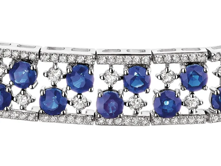 Bransoletka z białego złota z brylantami i szafirami - próba 585