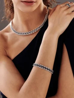 Bransoletka z białego złota z brylantami i szafirami - próba 585