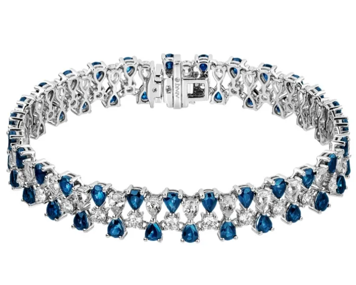 Bransoletka z białego złota z brylantami i szafirami - 18 cm - próba 585