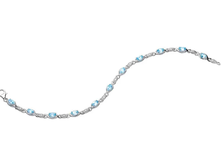 Bransoletka z białego złota z diamentami i topazami - 18 cm - próba 375