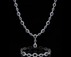 Bransoletka z białego złota z brylantami i szafirami - 18 cm - próba 750