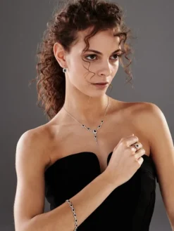 Bransoletka z białego złota z diamentami i szafirami - 19 cm - próba 585