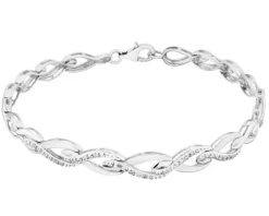 Bransoletka z białego złota z diamentami - 18 cm - 0,05 ct - próba 585