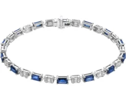 Bransoletka z białego złota z diamentami i szafirami - 18 cm - próba 750