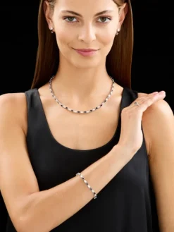 Bransoletka z białego złota z diamentami i szafirami - 18 cm - próba 750