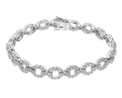 Bransoletka z białego złota z brylantami - 18 cm - 3,00 ct - próba 585