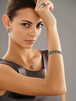 Bransoletka z białego złota z brylantami i szafirami - 18 cm - próba 585