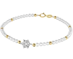 Bransoletka z brylantami, perłami i elementami żółtego i białego złota - 18 cm - próba 585