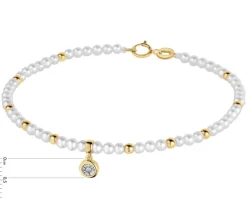 Bransoletka z brylantem, perłami i elementami żółtego i białego złota - 18 cm - próba 375
