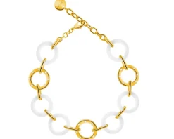 Bransoletka z ceramiki i mosiądzu pozłacana z cyrkoniami