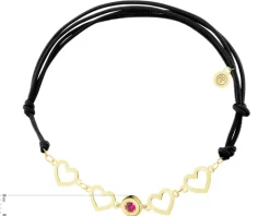 Bransoletka z cyrkonią i elementami z  żółtego złota - serca