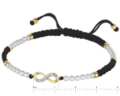 Bransoletka z diamentami, perłami i elementami żółtego złota - nieskończoność - próba 375