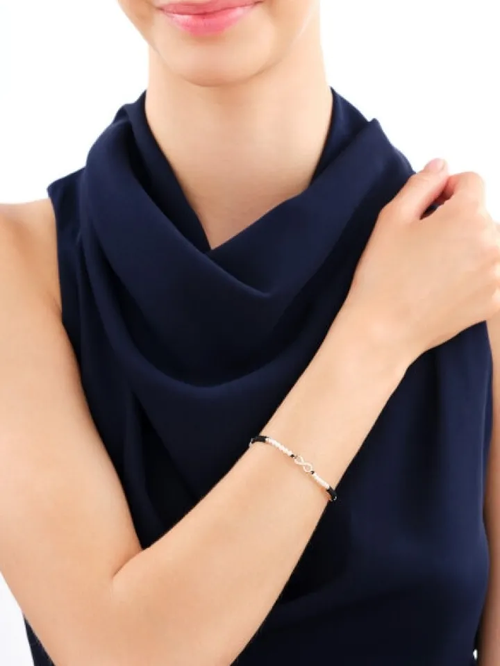 Bransoletka z diamentami, perłami i elementami żółtego złota - nieskończoność - próba 375