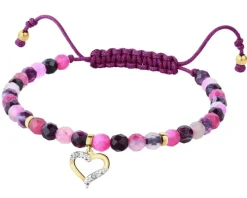 Bransoletka z diamentami, agatami i elementami żółtego złota - serce - próba 375