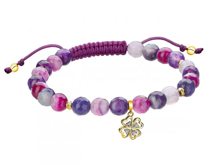 Bransoletka z diamentami, agatami i elementami żółtego złota - próba 375