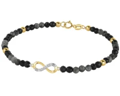 Bransoletka z diamentami, labradorytami, agatami i elementami żółtego złota - nieskończoność - 18 cm - próba 375