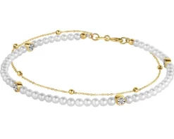 Bransoletka z diamentami, perłami i elementami żółtego złota - 18 cm - próba 375