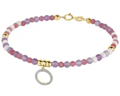 Bransoletka z diamentami, ametystami, turmalinami, kryształami górskimi i elementami żółtego złota - koło - 18 cm - próba 585