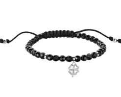 Bransoletka z diamentem, agatami i elementami białego złota - koniczyna - próba 585