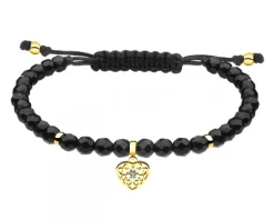Bransoletka z diamentem, agatami i elementami żółtego złota - serce - próba 375