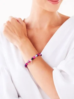 Bransoletka z diamentem, agatami i elementami żółtego złota - nieskończoność - próba 375