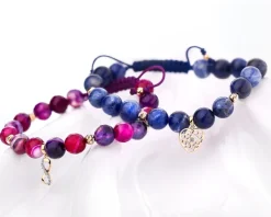 Bransoletka z diamentem, agatami i elementami żółtego złota - nieskończoność - próba 375